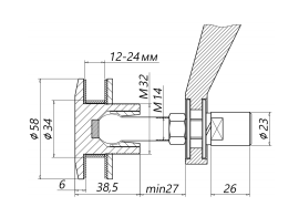  Шарнирный рутель под спайдер без зенковки, М14, шаг Р=1,5, d=58, для стекла 12.0-24.0 мм, AISI 304
